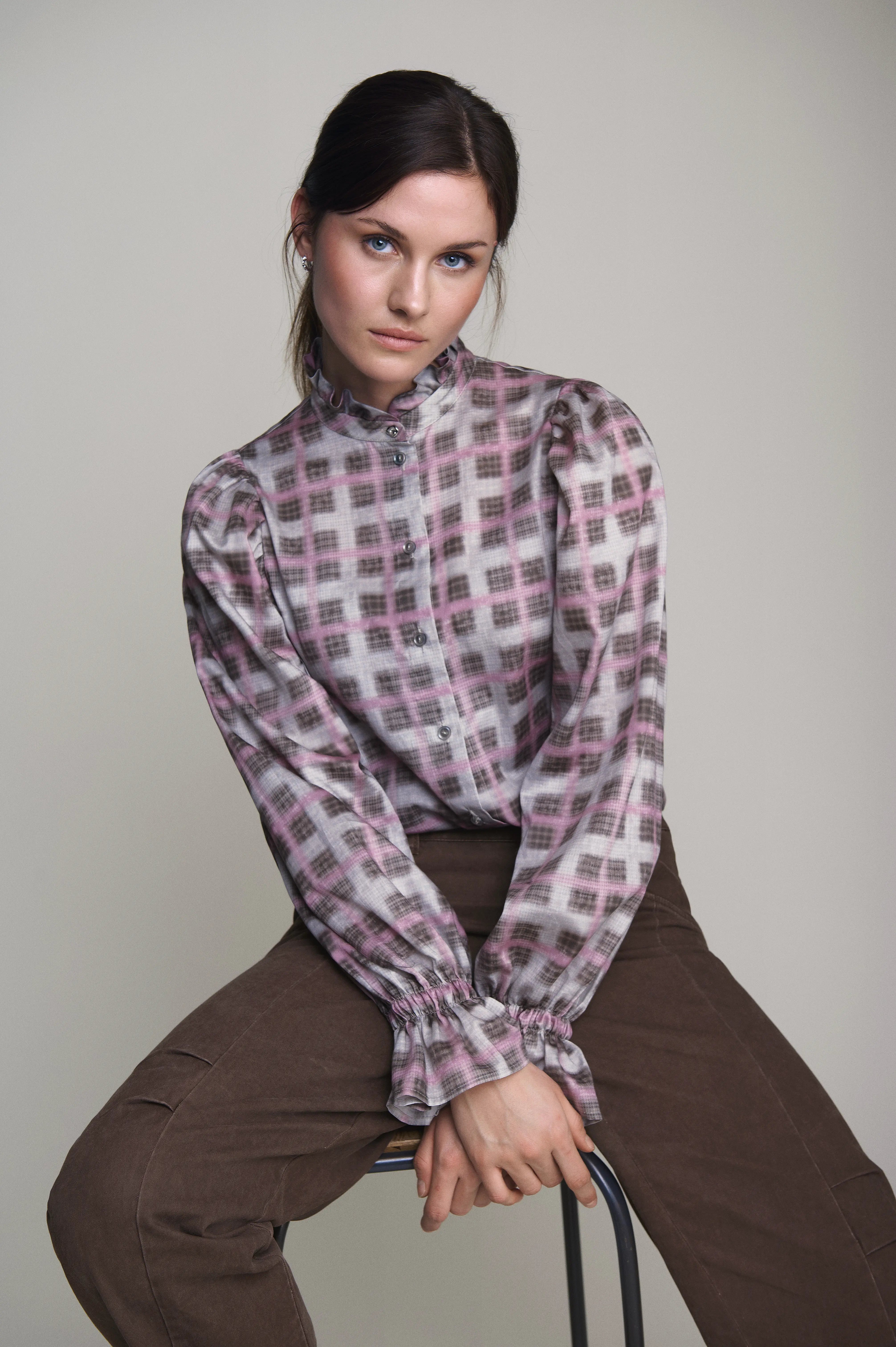 Karierte Rüschenbluse VON&ZU