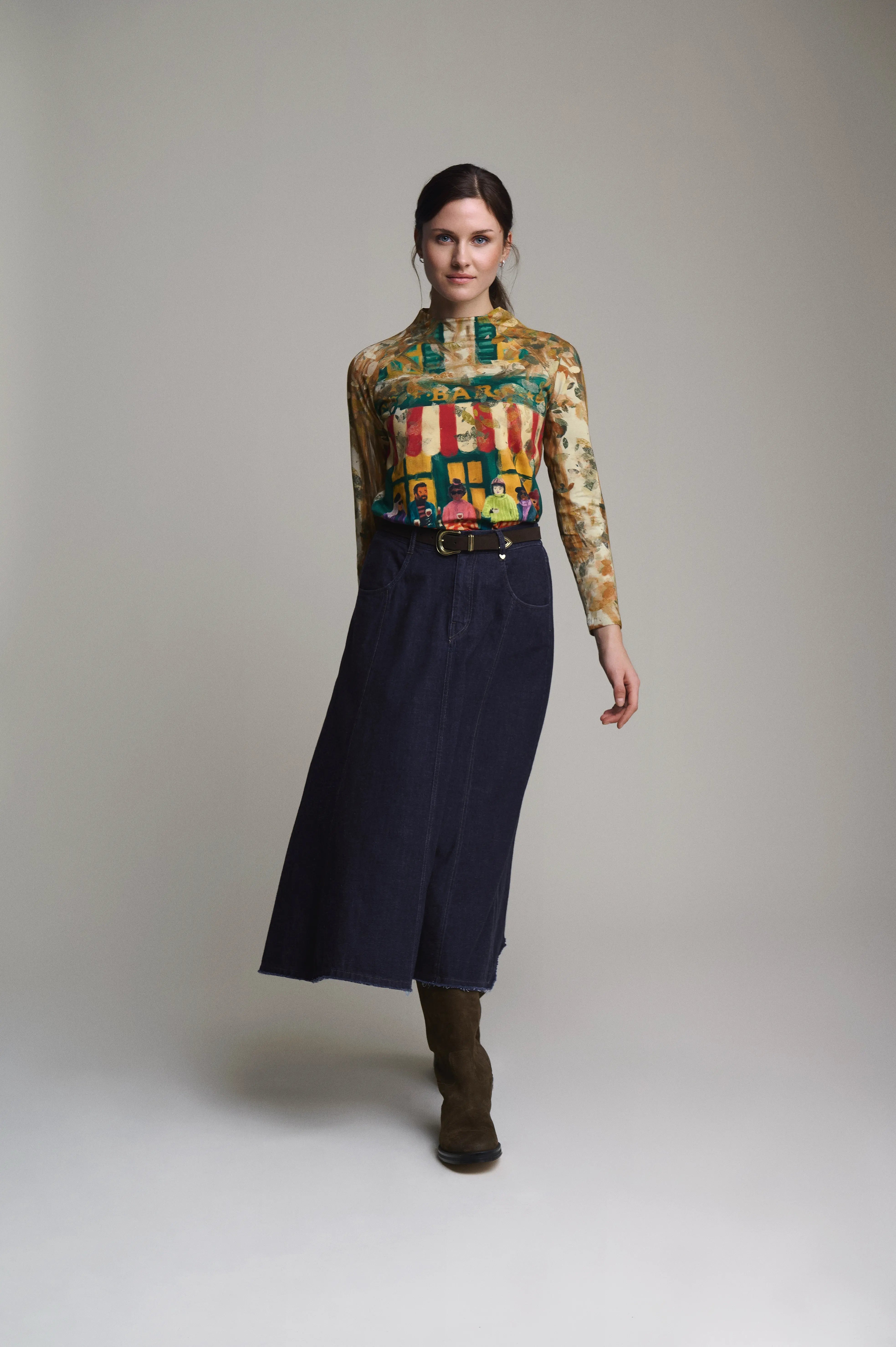 Stehkragenshirt mit Print VON&ZU