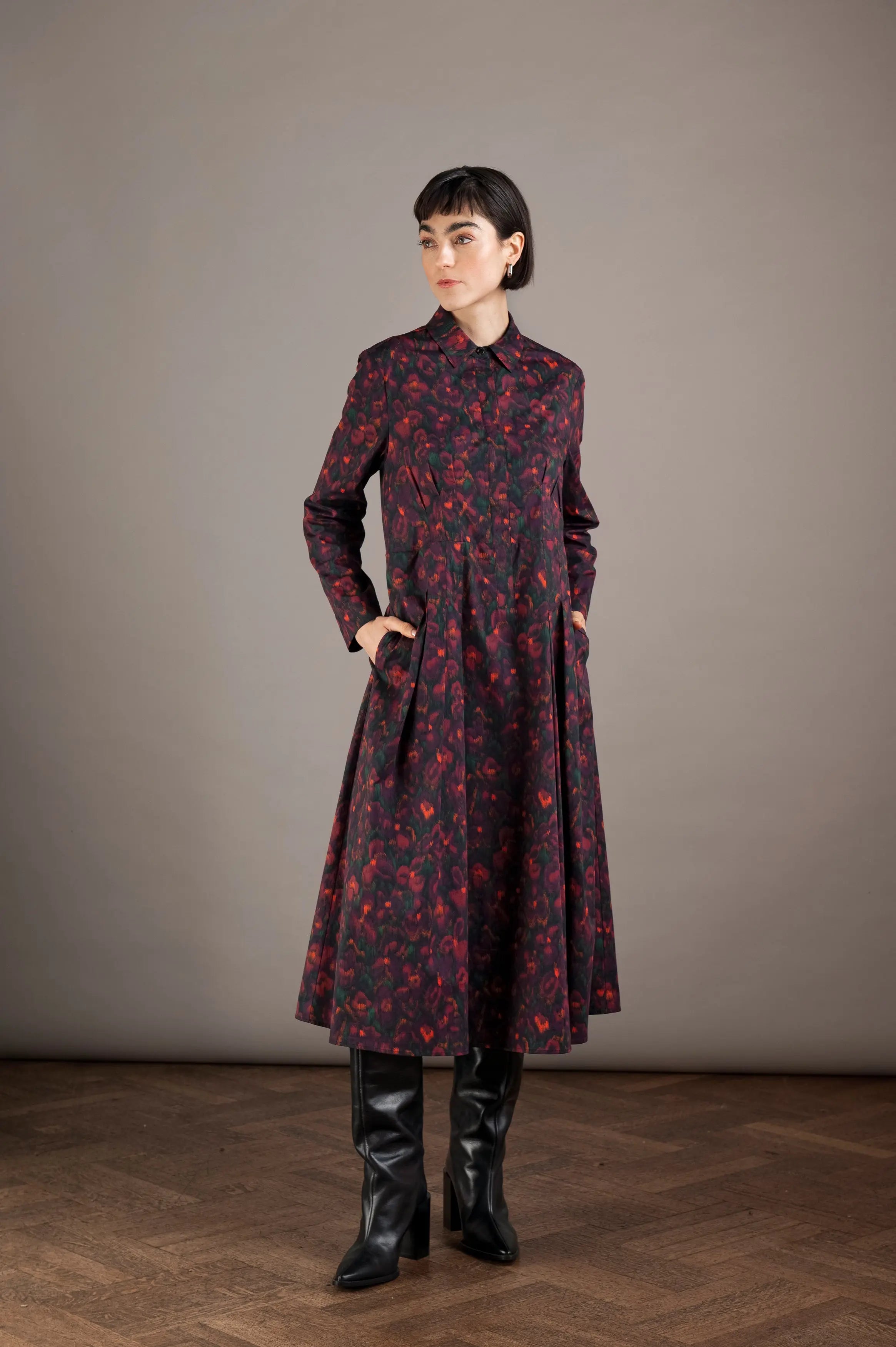 Elegantes Popelinekleid mit Print VON&ZU