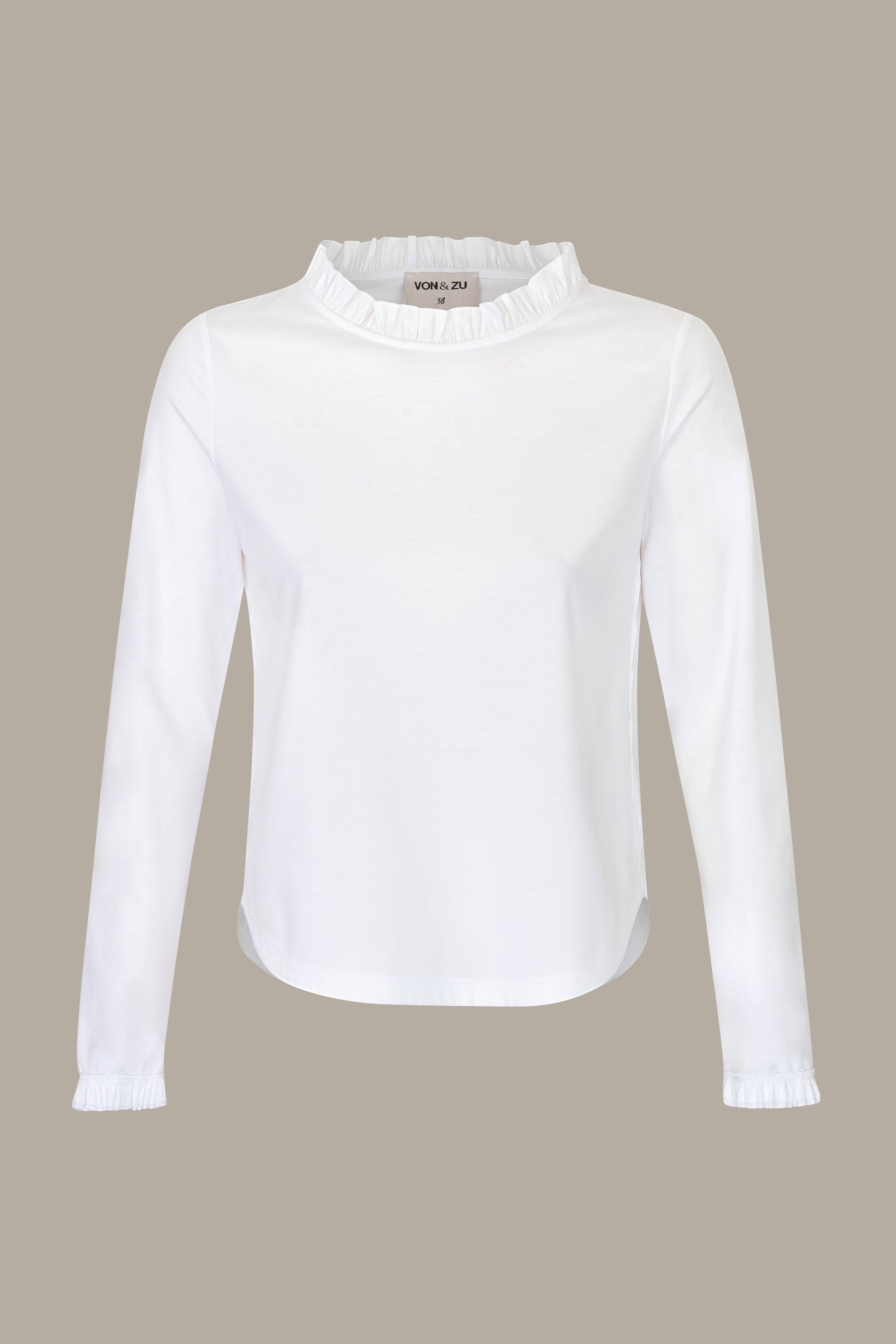 Long-sleeved cotton shirt with ruffles