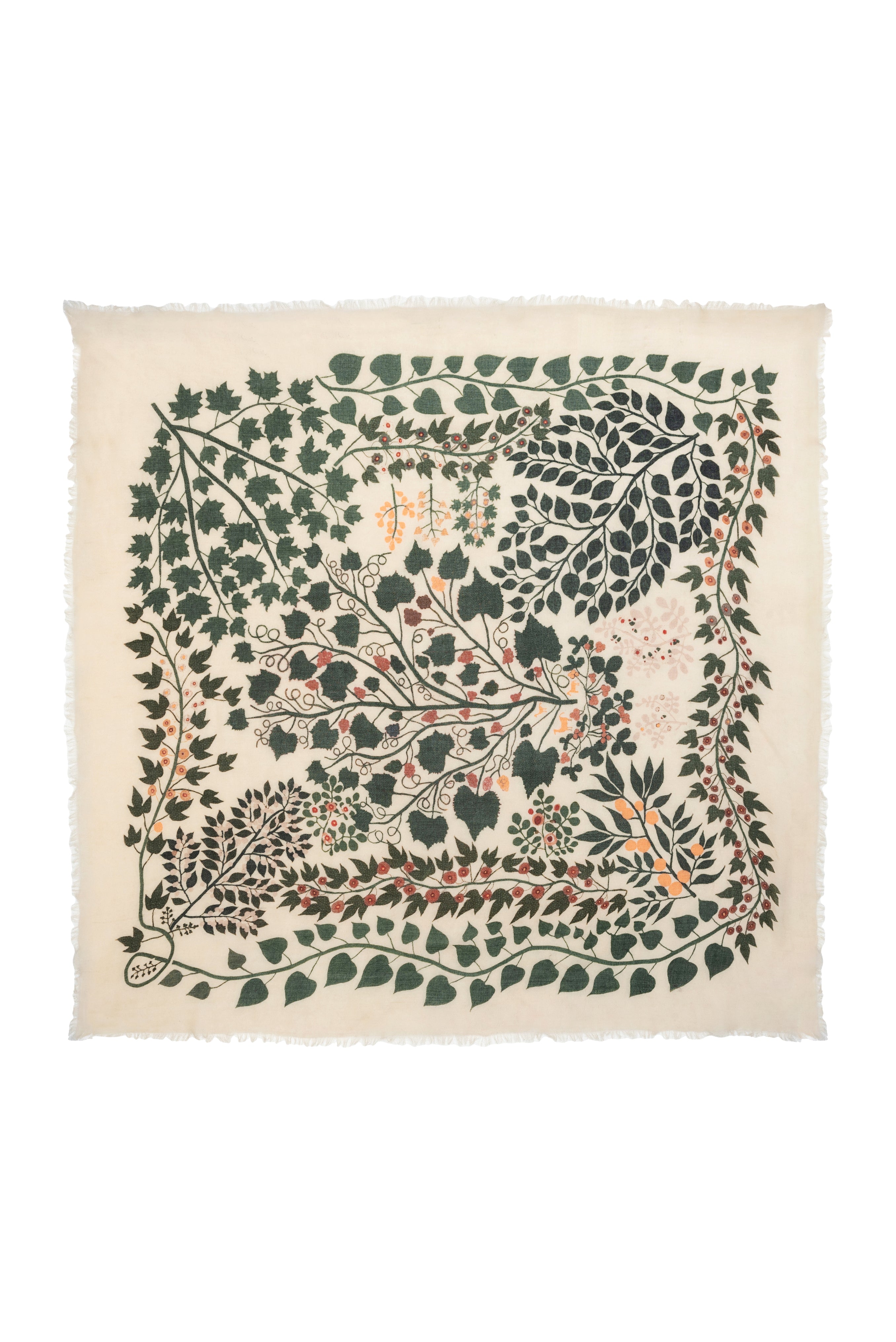 Wool scarf with leaf print