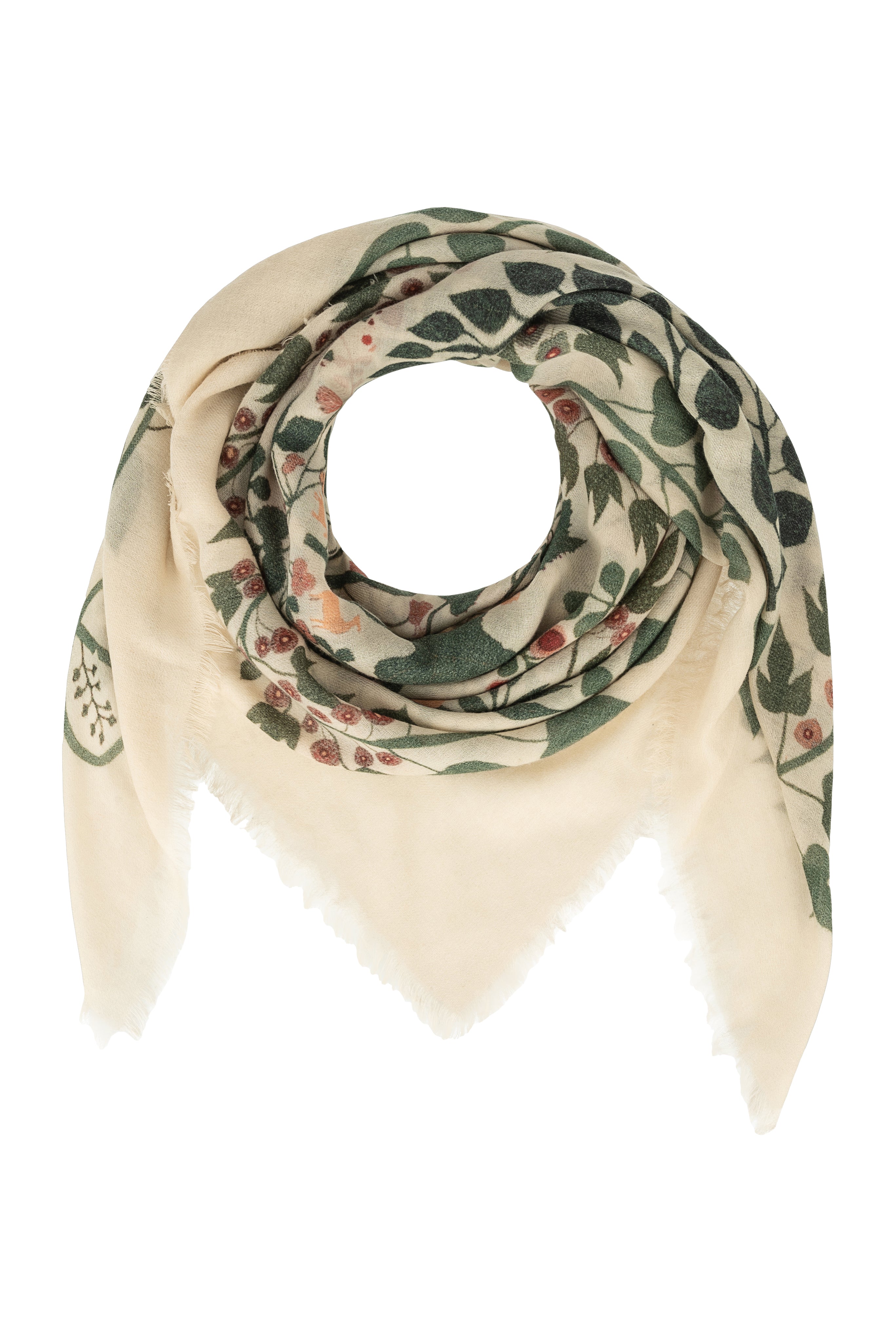 Wool scarf with leaf print